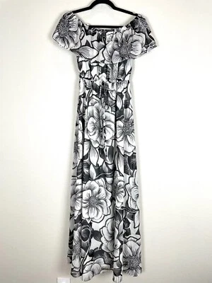 Maxi Vestido Eliza J Para Mujer Talla 0 Fuera del Hombro de Gasa Negro Blanco Floral Foto 1 de 4