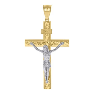 10kt Two-tone Gold Mens INRI Crucifix Cross Religious Charm Pendant - Picture 1 of 1