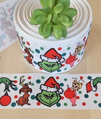 3/8, 5/8, 7/8, 1.5 & 3" (1 YD) Christmas Grosgrain Ribbon Cindy Lou Who - Image 1 of 2