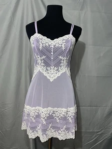 Wacoal Lt Purple Lace Adjustable Strap Sheer Chemise Lingerie Nightgown SZ M - Picture 1 of 10