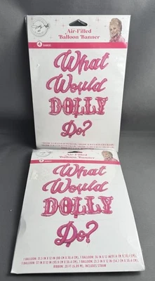 Dolly Parton Party Supply: Two What Would Dolly Do? Pink Air Fill Balloon Banner - Image 1 of 4
