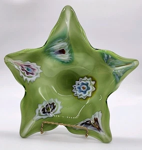 Murano Millefiore Olive Green Star Dish - Picture 1 of 8