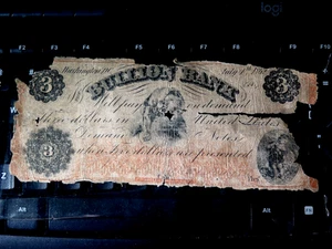 U.S. Civil War 1862 Bullion Bank  Washington DC 3 Dollars Obsolete Currency D14 - Picture 1 of 2