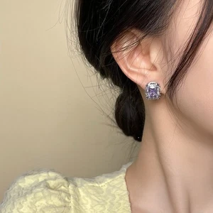 Unique Geometric Purple Earrings with Inlaid Zircon for Fashion Lovers - Picture 1 of 6