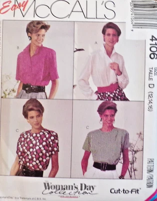 McCall's Sewing Pattern 4106 Misses Blouse 3 Variations Styles Size 12-16 VTG UC - Image 1 of 4