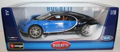 Burago 1/18 Scale 18-11040 - Bugatti Chiron - Blue & Black - Image 1 of 4