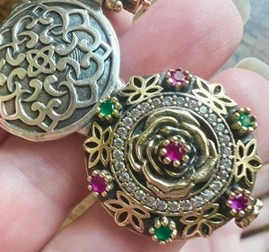 Genuine Ruby Emerald Diamond locket 14K Gold on Solid 925 Pendant photo Rose - Picture 1 of 13