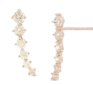 14K Rose Gold Drop Earrings With Champagne Cubic Zirconia - Picture 1 of 5