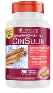 Trunature CinSulin 500 mg Zimt 200 Kapseln Vegetarisch Glutenfrei Ablaufdatum 12/2027 - Bild 1 von 3