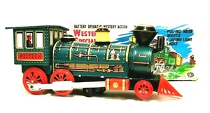 VINTAGE BATTERIEBETRIEBENER MYSTERY ACTION WESTERN SONDERLOK ZINNZUG - Bild 1 von 8