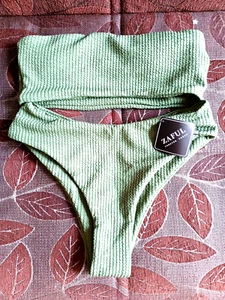 nuevo bikini zaful verde neón 2 piezas corte alto medioun brillante pleno sol verano - Imagen 1 de 8