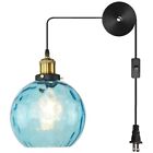 Rustic Pendant Light with Blown Glass Shade, Hanging Ceiling Light Plug in Cord