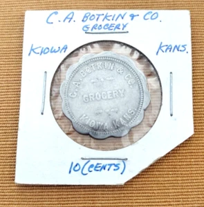 Token - C.A. Botkin & Co Grocery Kiowa Kansas Good For 10 Cents In Trade - Picture 1 of 2