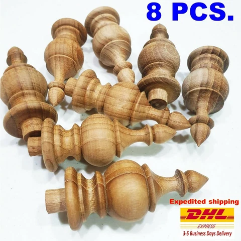 Set 8x 3.25"Teak Wood Finials Replacement for Bed Clock Curtain Rail furniture Cover