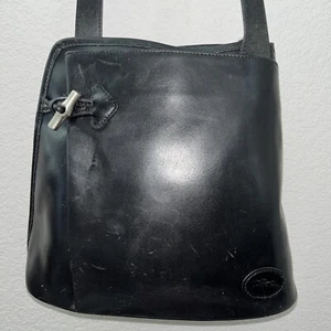 Vintage Longchamp Crossbody Bag Black Leather Shoulder Bag Purse See Photos - Picture 1 of 18