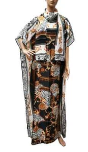 Long Floral Kaftan Boho Dress Beach Cover Up Caftan Gown With Matching Scarf - Picture 1 of 5