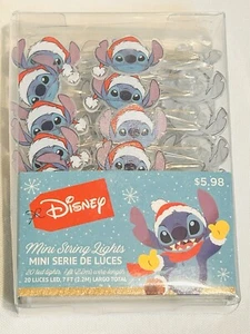 Disney STITCH w/Santa Hat Holiday 20 Count Mini LED Light String 7Ft Christmas - Picture 1 of 3