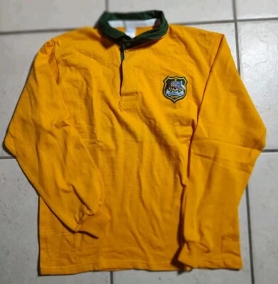 Vintage Australia Rugby Jersey Polo Long Sleeve Yellow Shirt 100% Cotton  - image 1 of 4
