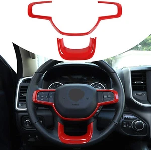Red Car Steering Wheel Frame Trim Cover Decoration Bezels For Dodge Ram 1500 18+ - Picture 1 of 8