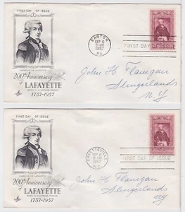 TurtlesTradingPost -  Marquis de Lafayette #1097- 1957 Artcraft FDC Both FD City - Picture 1 of 1