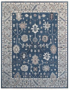 Floral Traditional Hand Knotted 100% Wool Rug OushakArea rug Blue Beige - Picture 1 of 8