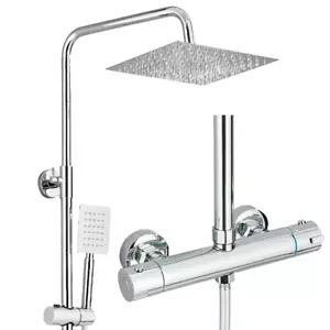 Duschsystem mit Thermostat Duscharmatur Regendusche Duschset Handbrause Chrome - Bild 1 von 9