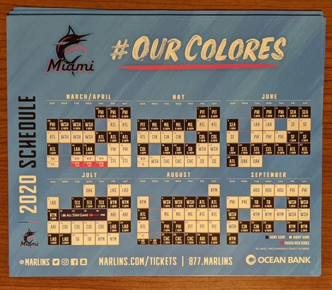 Miami Marlins Magnetic Schedule 2020 - # Our Colores - Fast Shipping Cover