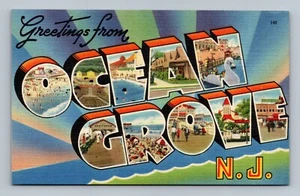 Large Letter Linen-Greetings From Ocean Grove-New Jersey-NJ - Picture 1 of 2