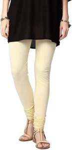 Women Cotton Churidar Legging Extra Long Plain Solid Pant Daily Wear Cream - Picture 1 of 3