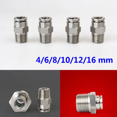 PT Male Thread x Push-in Fittings Straight Tube Hose Adapter Stainless Steel 304 - Image 1 of 4