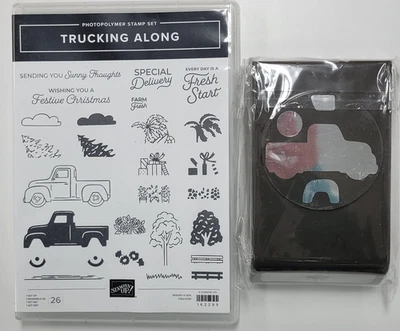 NOVO — Stampin’ Up! Conjunto de selos e perfuradores TRUCKING ALONG (pacote) - Imagem 1 de 3