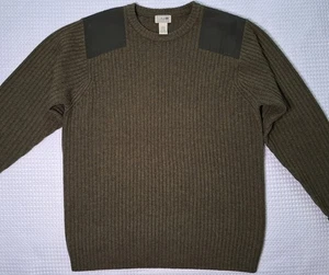 Vintage LL Bean Green Pullover Sweater Lambs Wool Cotton Size 2XL Elbow Pads - Picture 1 of 9