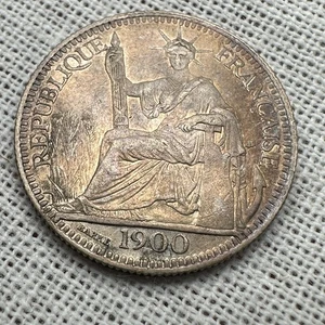 1900 A FRENCH INDO-CHINA Vietnam Antique Silver 10 Centimes Coin - Picture 1 of 3