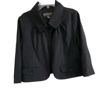 Chaqueta Blazer Banana Republic Mujer Talla M Negra Lana Un Botón Recortada  Foto 1 de 3