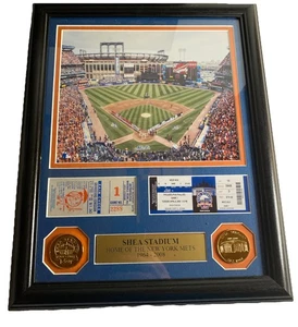 Gerahmte Plakette Shea Stadium New York Mets Foto Münzen Tickets 1964-2008 - Bild 1 von 9