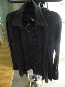 ITALIAN COTTON EYELET COTTON MAN LONG SLEEVE SHIRT IN BLACK GOOD CONDITION 16 - Picture 1 of 5