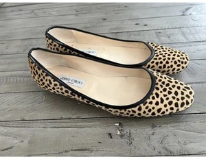 JIMMY CHOO Cheetah Print Pony Hair Leather Trim Ballet Flats Size 41.5 (US 10.5) - Picture 1 of 12