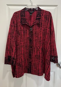 Camicia ALI MILES donna taglia 3X rossa nera astratta con bottoni artistica - Foto 1 di 8