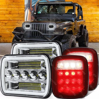Combo de faros LED de haz alto/bajo + luces traseras para Jeep Wrangler YJ 1987-1995 7x6" Foto 1 de 4
