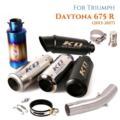 Slip On Exhaust Mid Pipe 51mm Muffler Tips For Triumph Daytona 675R 2013-2017 - Image 1 of 4