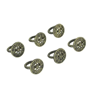Set of 6 Bronze Cast Iron Compass Rose Napkin Rings Nautical Dining Decor - Picture 1 of 6