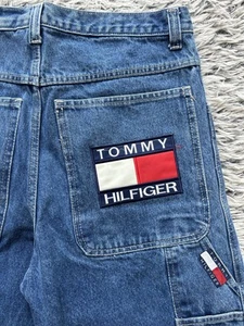 Tommy Hilfiger Shorts Mens 34 Blue Denim Baggy Y2k Carpenter Skater Vintage - Picture 1 of 11