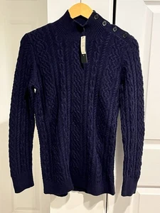 NEW Talbots Sweater Size M Navy Cable Knit Buttons Angora Rabbit Hair Blend - Picture 1 of 9