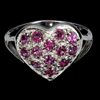 Anillo de plata de ley 925 redondo rodolita granate piedras preciosas naturales joyería talla 7 Foto 1 de 4