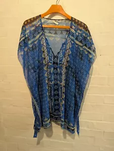 BECCA By Rebecca Virtue Beach Swim Cover-Up Tunic Sheer Blue Medium to Large Top - Picture 1 of 9