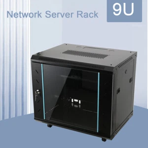 9U Black Wall Mounted 19" Data Cabinet Rack&Cabinet Server Rack Network Cabinet - Picture 1 of 11