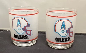 2 HOUSTON OILERS Vintage NFL glasses, football, barware, From Mobile Gas - Picture 1 of 3