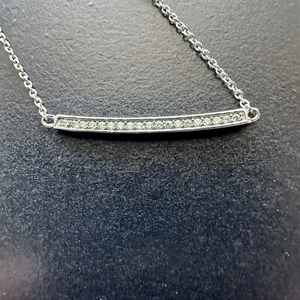 Express Silver Tone 7"Chain Necklace w/Rectangle 1.25" Rhinestone Bar Pendant - Picture 1 of 10