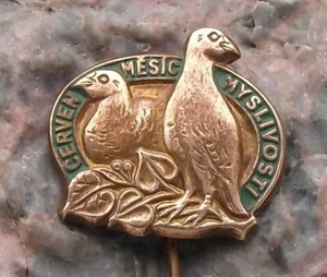 Vintage Czechoslovak Hunters June The Hunting Season Grouse Pair Hunt Pin Badge - Picture 1 of 6