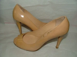 WOMENS BUTTER OPEN TOE HEELS SIZE 8 B BEIGE LEATHER MADE IN ITALY SOLID #475 - Picture 1 of 6